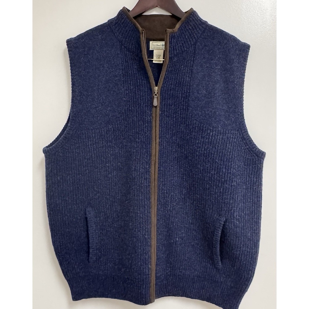 LL Bean Sweater Vest Men's XL Blue 100% Merino Lambs Wool Waterfowl Ribbed